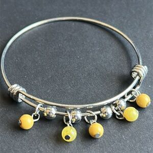 Women’s vintage dainty retro yellow/ silver tone beaded bangle bracelet one size